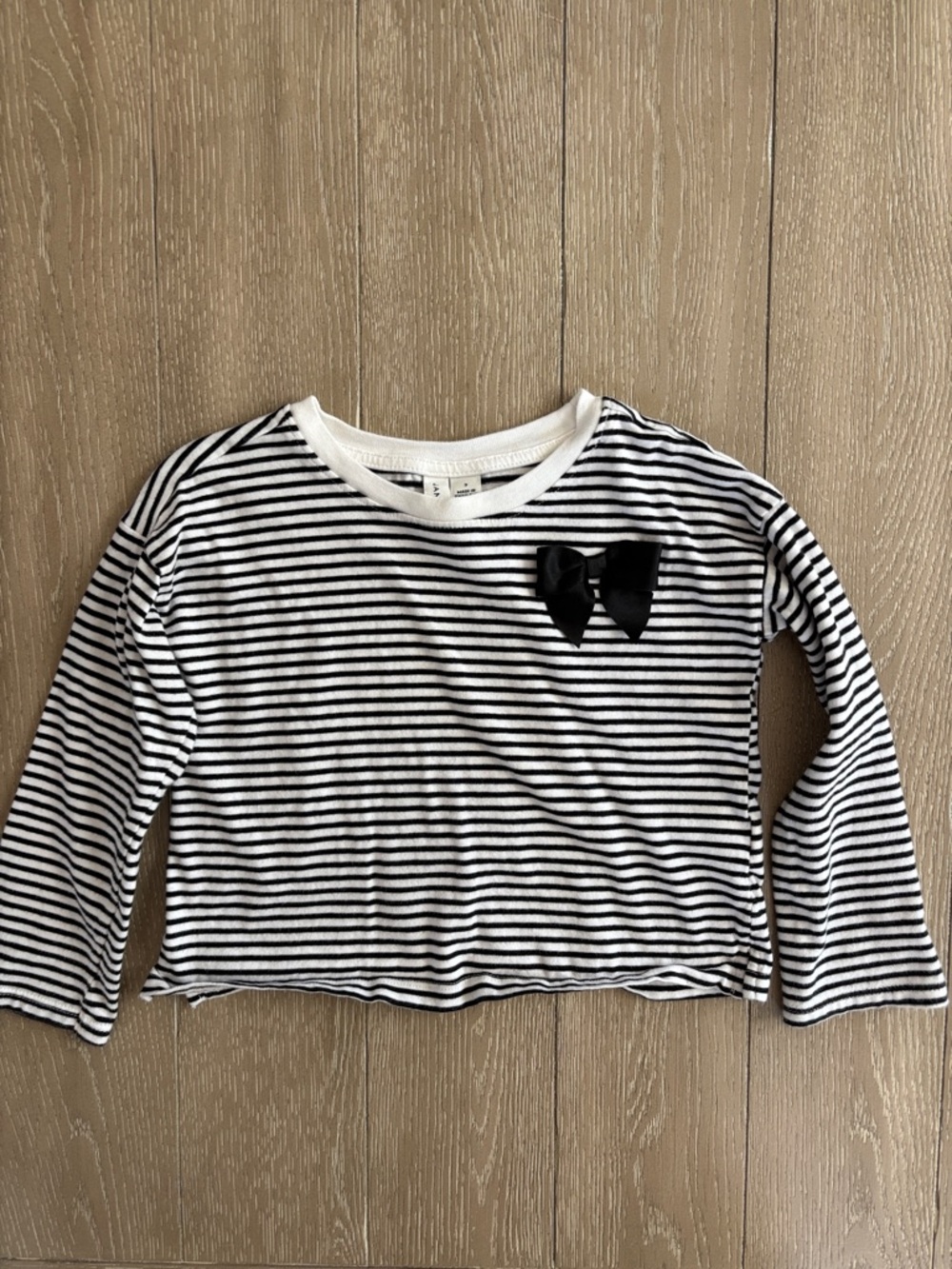 Janie and Jack Black & White Striped Long Sleeve Top with Bow Accent